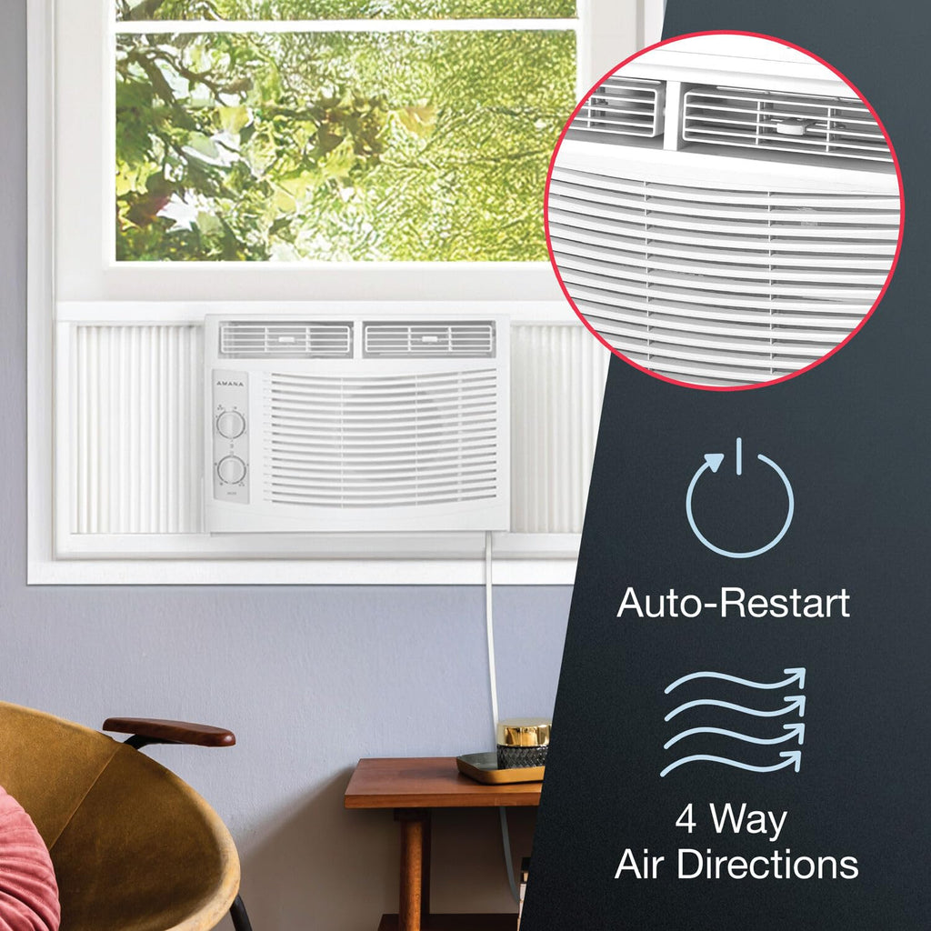 5,000 BTU Window Air Conditioner with Mechanical Controls, Dehumidifier, Washable Filter, 2 Fan Speeds, White A776243