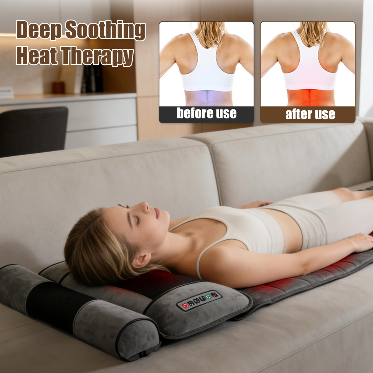 Full Body Massage Mat with Heat, 10 Vibrating Nodes, 9 Modes, 3 Heating Levels, Detachable Neck Foot Massager K1368