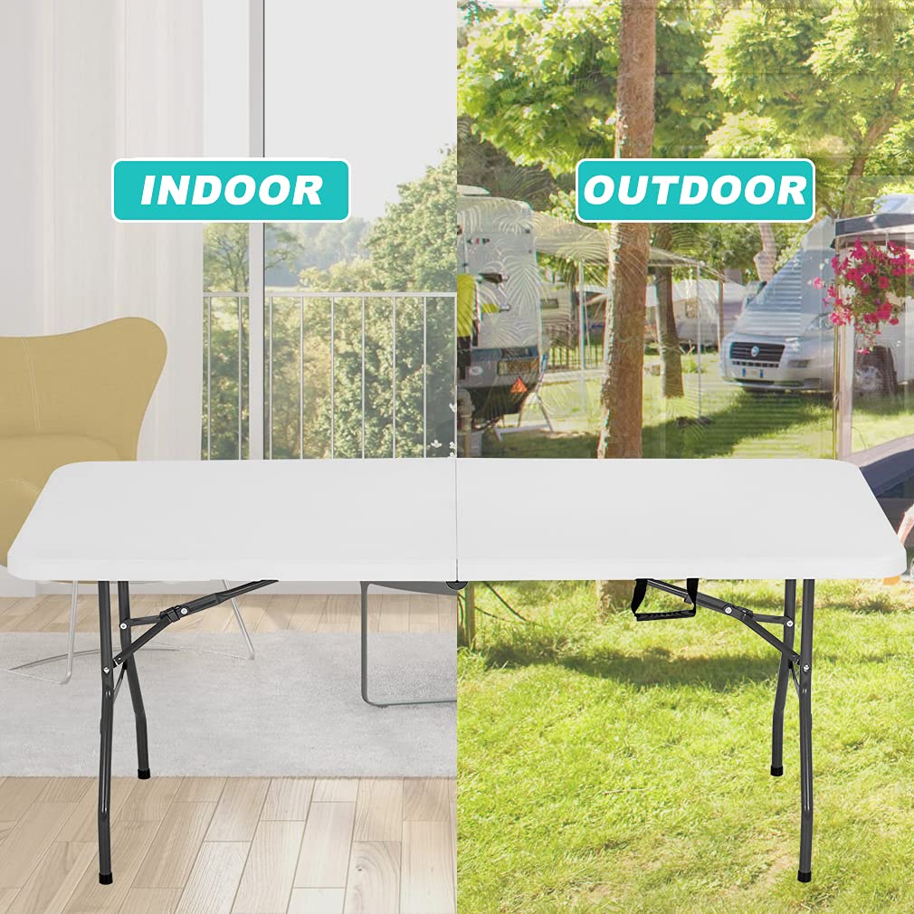 6 ft Folding Table Portable Heavy Duty Adjustable Height White M604