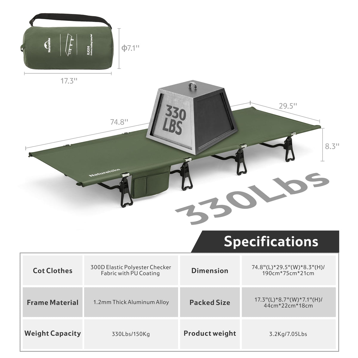 Extra Wide Folding Lightweight Camping Cot Bed E403453