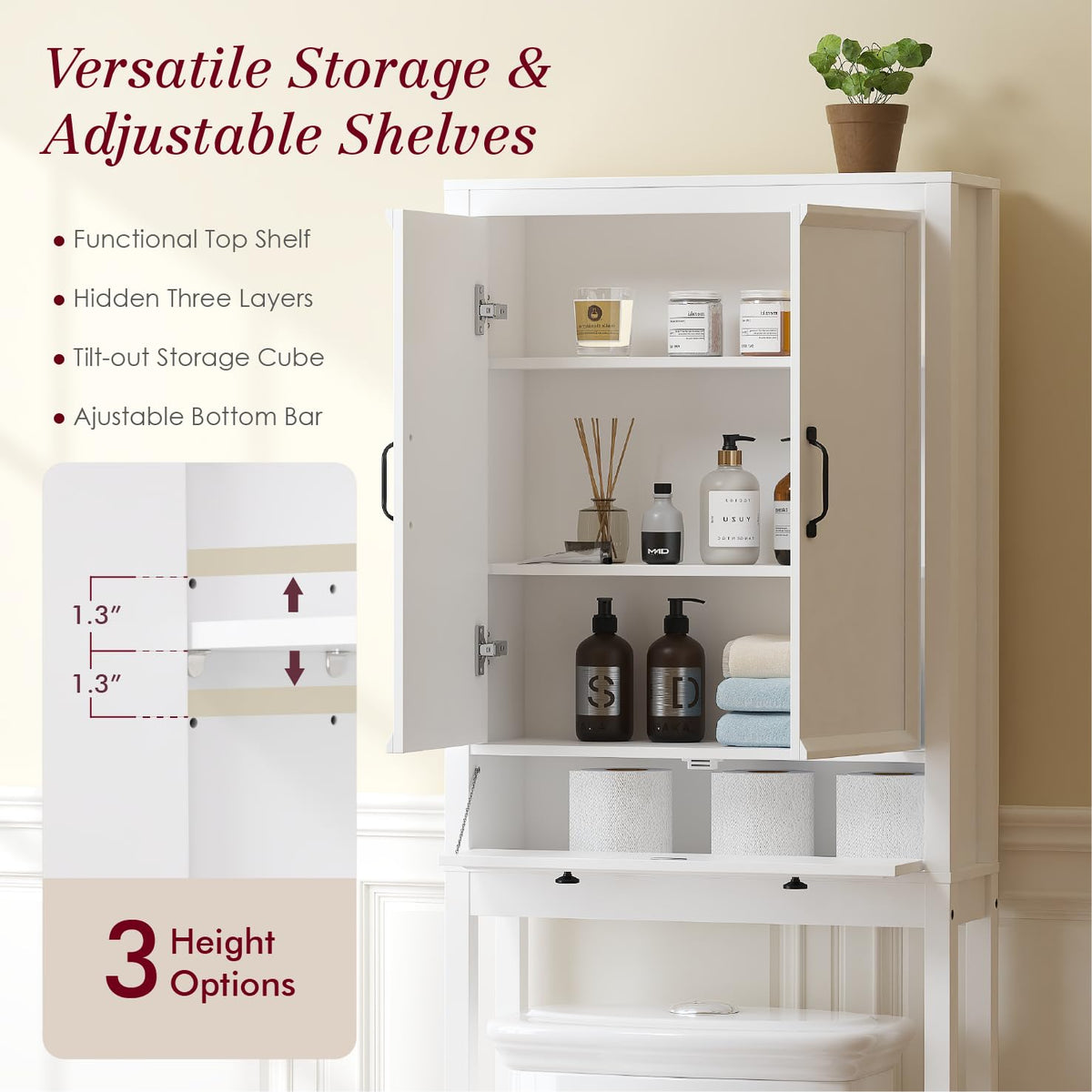 White Over the Toilet Storage Cabinet with Doors F48205