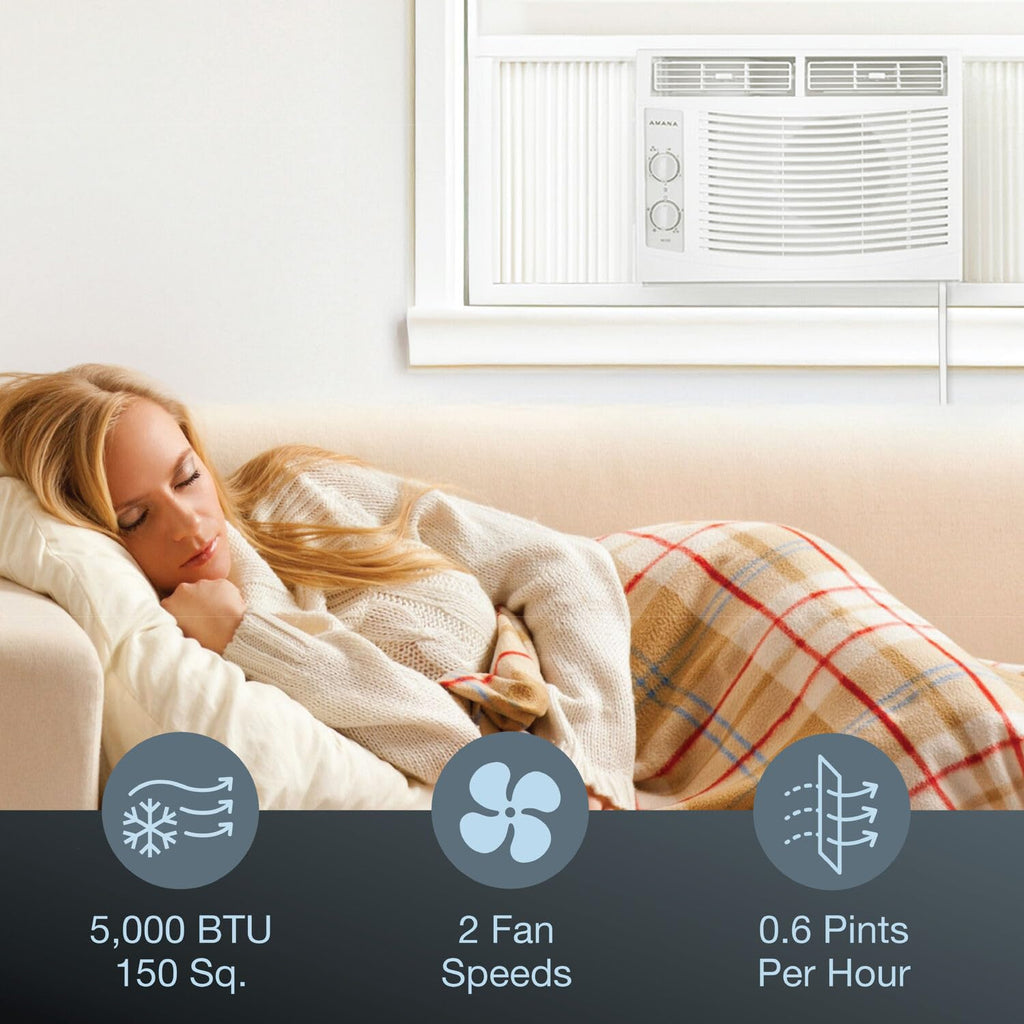 5,000 BTU Window Air Conditioner with Mechanical Controls, Dehumidifier, Washable Filter, 2 Fan Speeds, White A776243