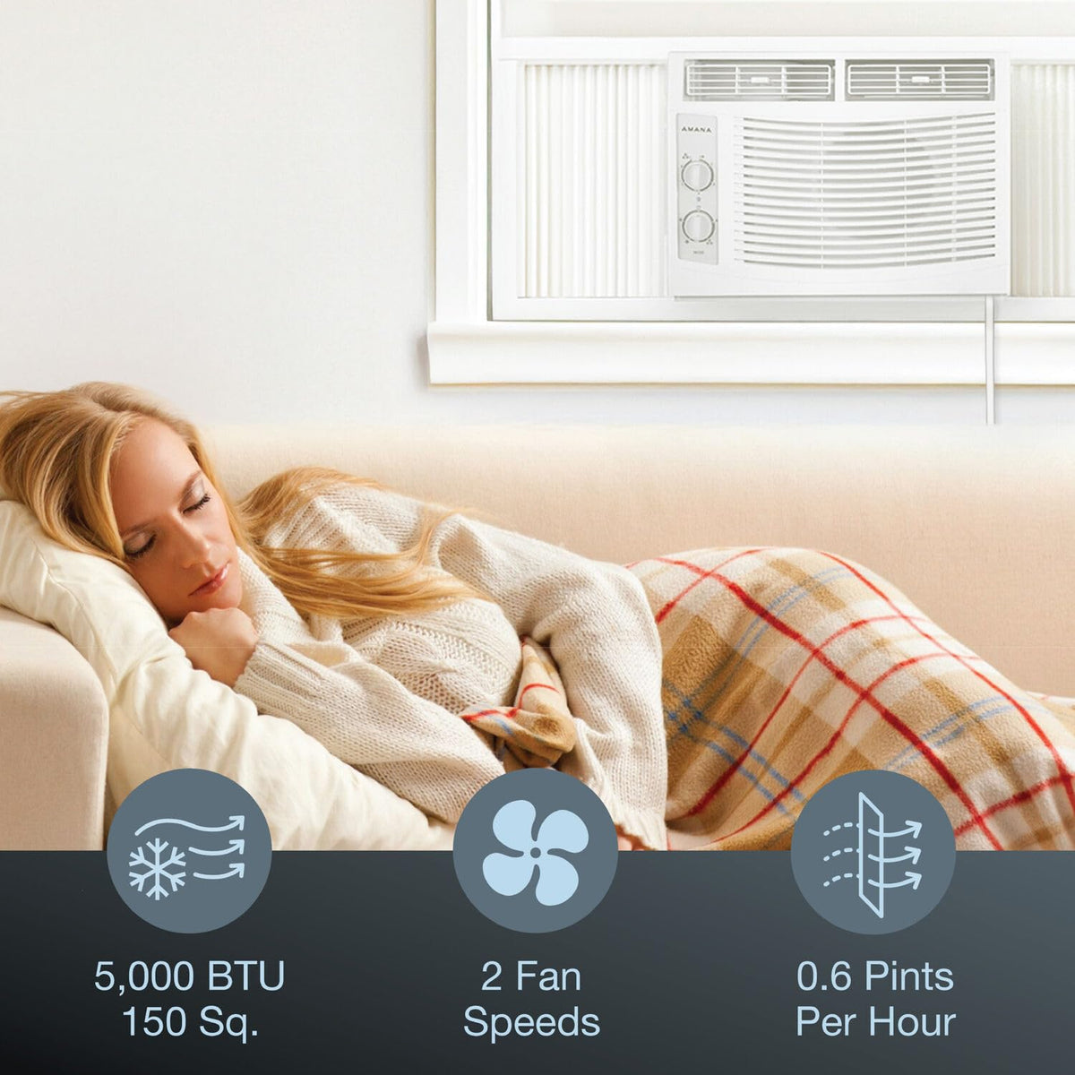 5,000 BTU Window Air Conditioner with Mechanical Controls, Dehumidifier, Washable Filter, 2 Fan Speeds, White A776243