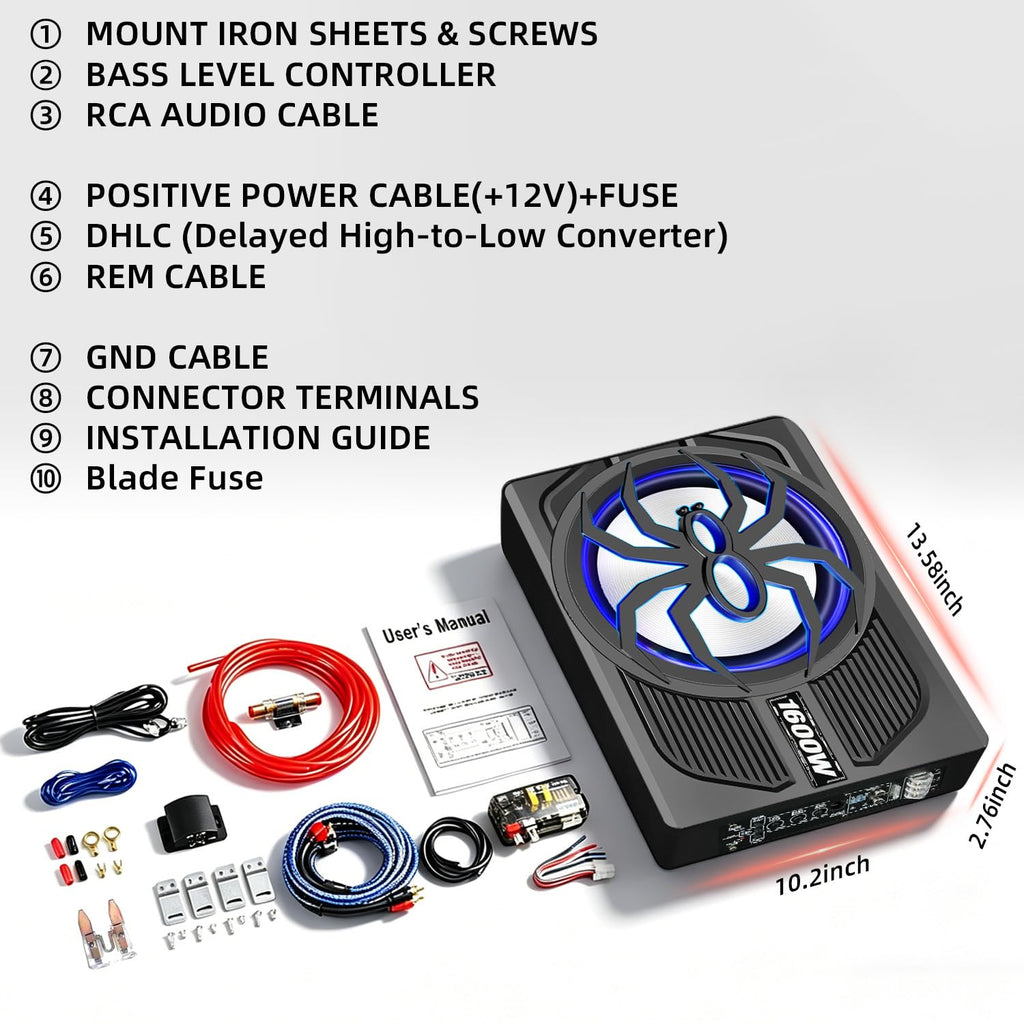 10" 1600W Under Seat Powered Subwoofer with Built-in Amp Z256