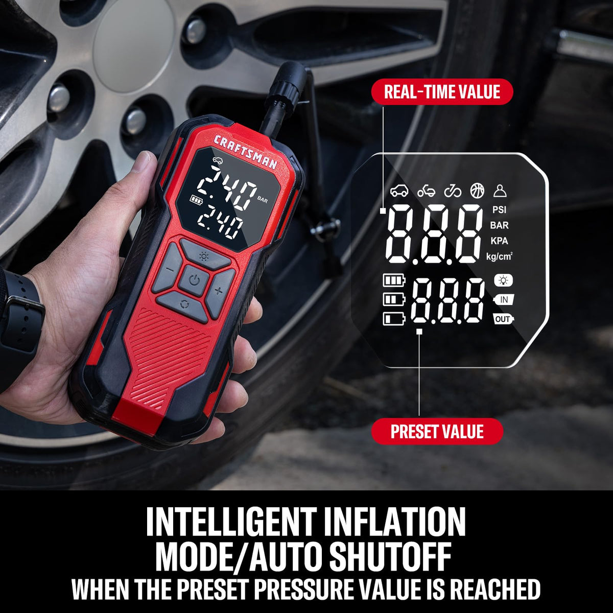 Cordless Portable Air Compressor with Digital Tire Pressure Gauge J40883
