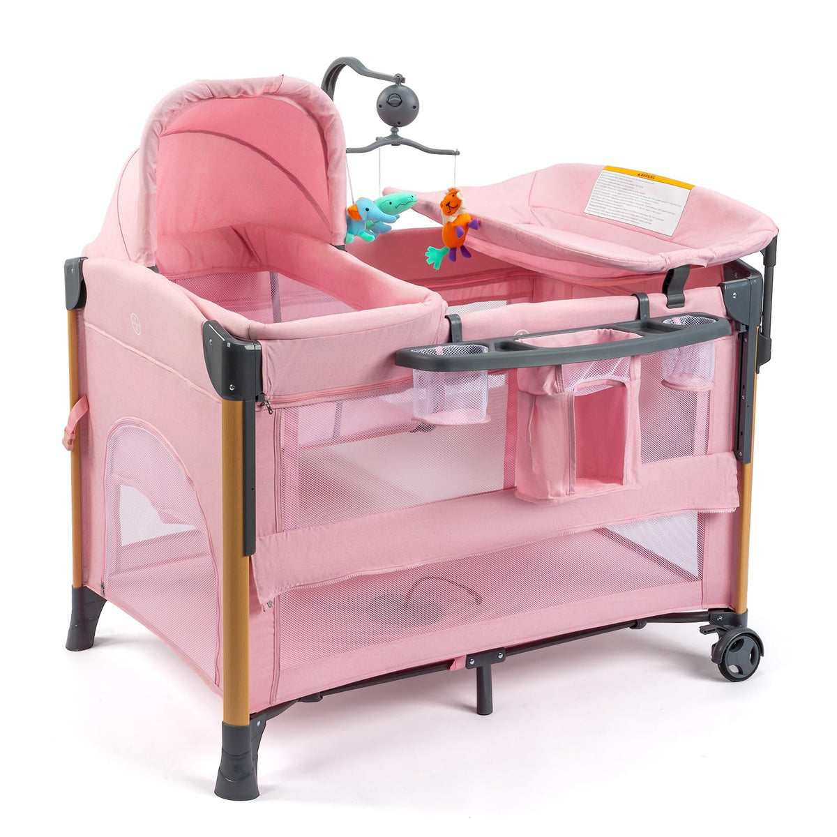 7 in 1 Pink Bedside Bassinet with Changing Table Z149