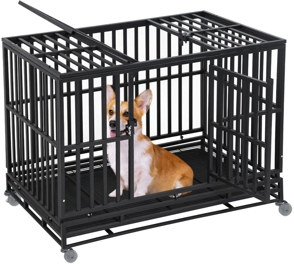 48 inch Metal Dog Crate with Wheels and Tray Y13181