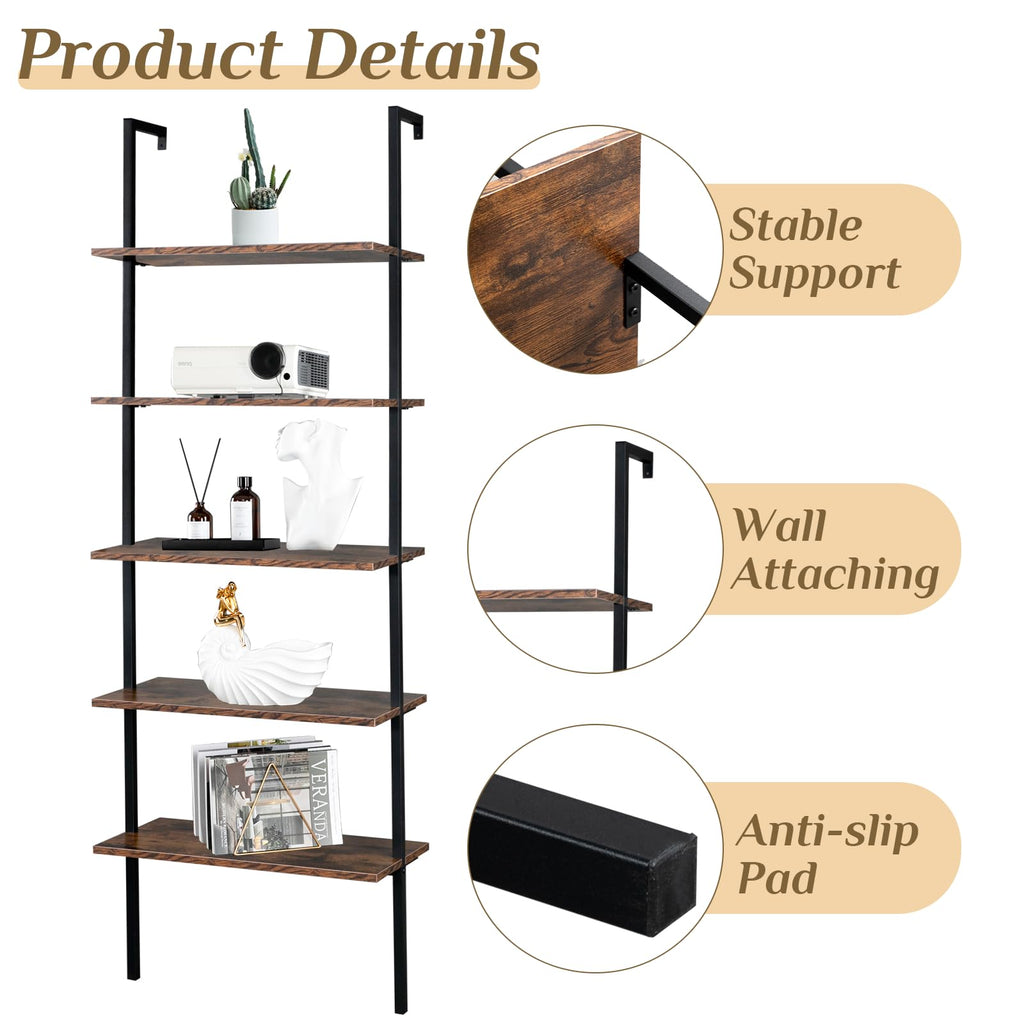 Rustic Brown 5 Tier Wall Mount Ladder Shelf A262