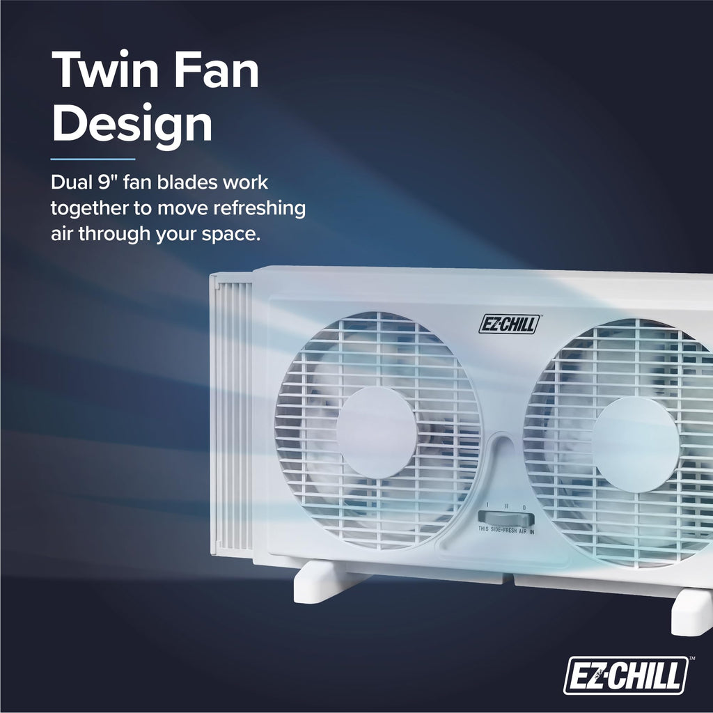 9" Twin Window Fan with Manual Reversible Airflow, 2 Speed, White W206387