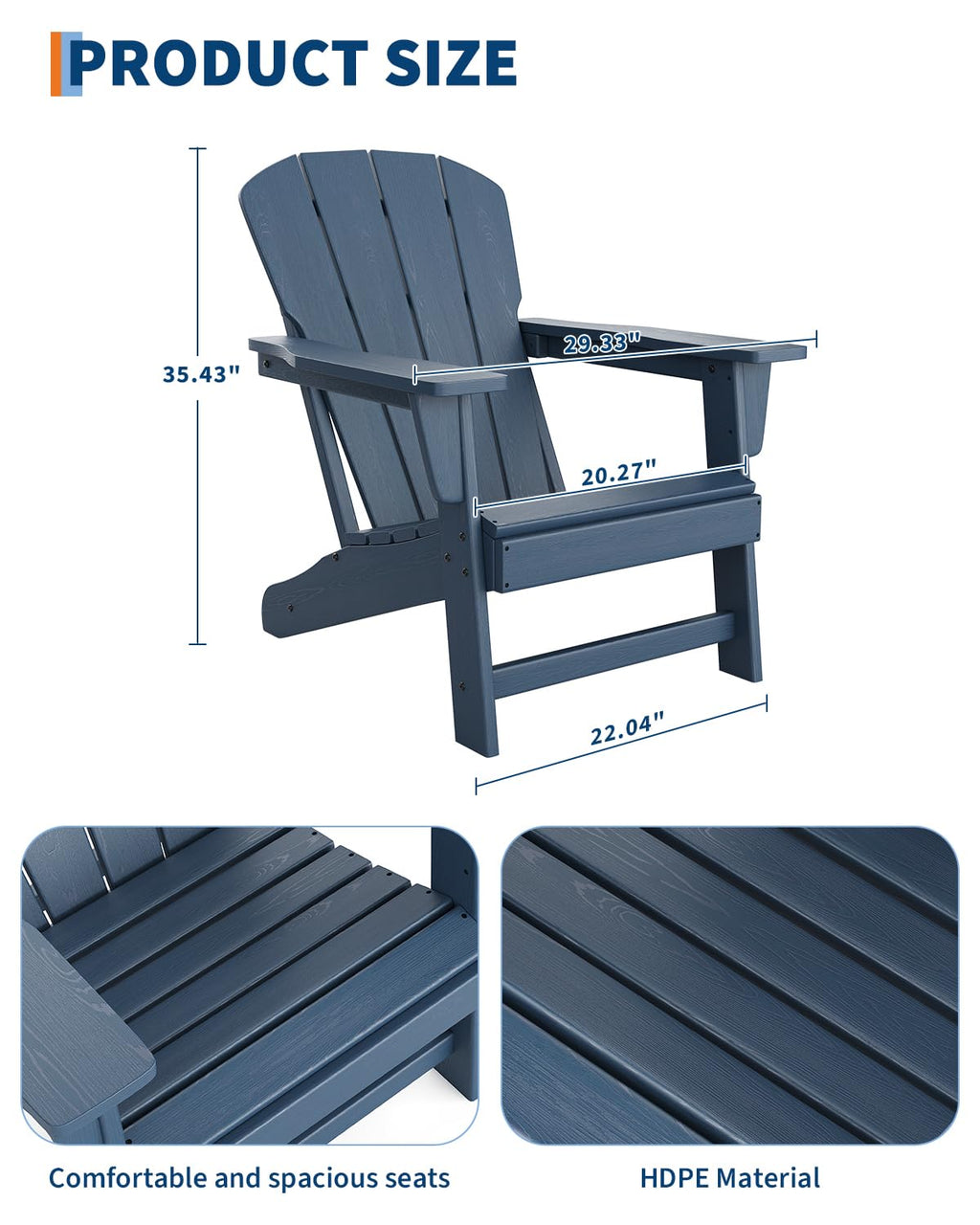 Oversize Navy Blue HDPE Plastic Adirondack Chair Y326