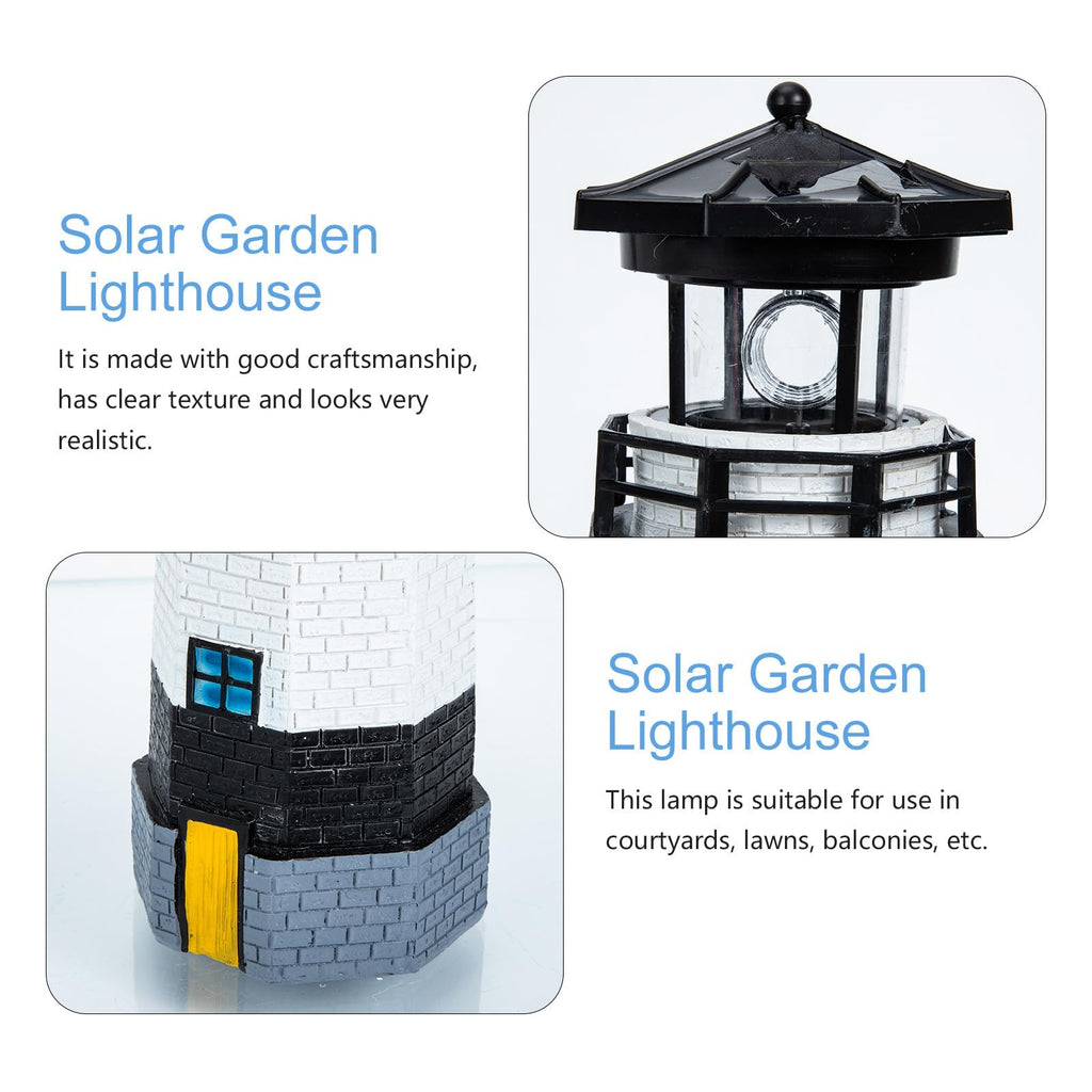 Solar Powered Resin Lighthouse Garden Light Black White X6486