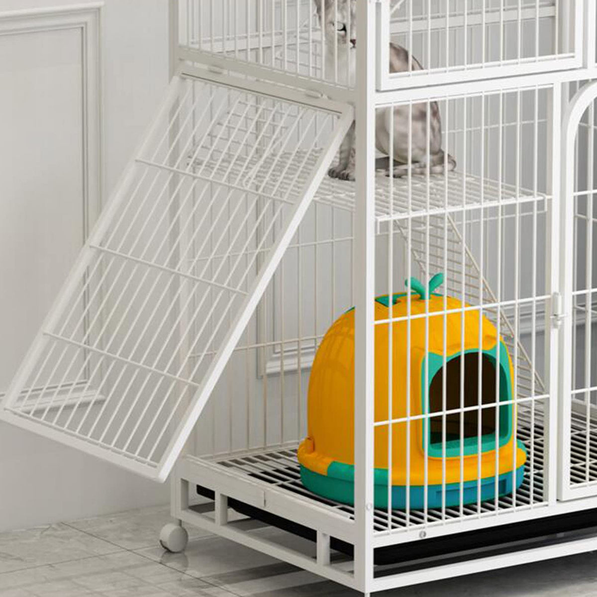 3-Tier Metal Wire Cat Cage with Hammock and Casters P1934