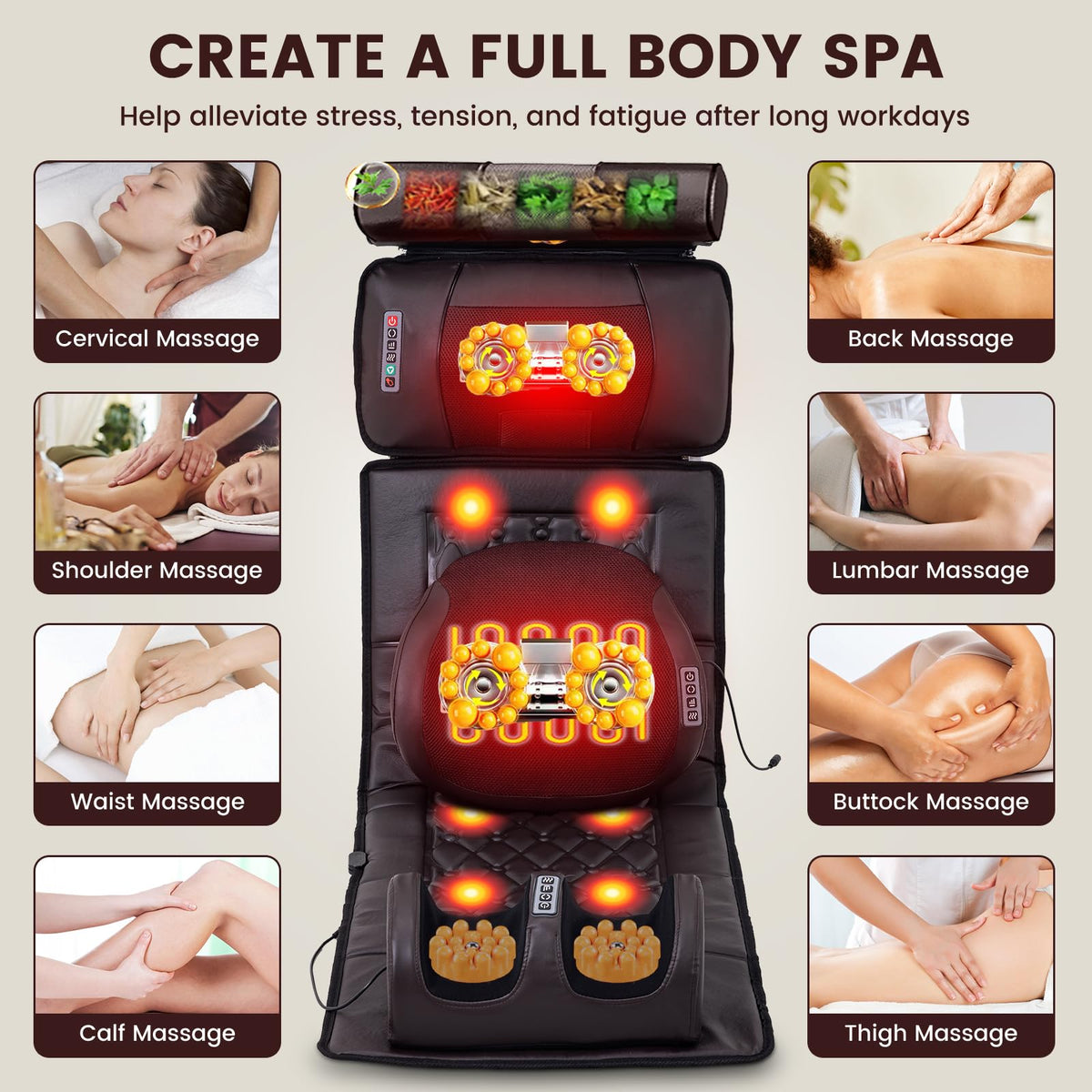 Full Body Massage Mat with 10 Vibration Heads, 9 Speeds & 3 Heat Levels U239