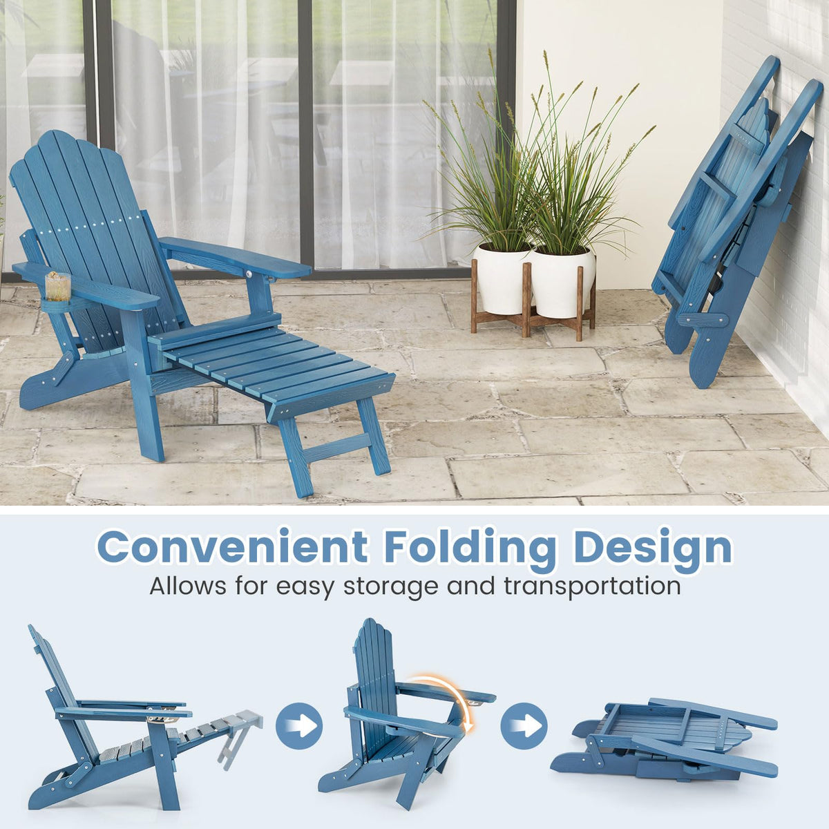 Folding Adirondack Chair with Adjustable Backrest and Ottoman F5652