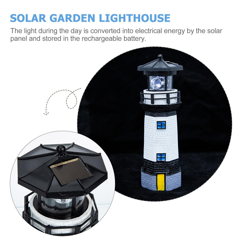 Solar Powered Resin Lighthouse Garden Light Black White X6486