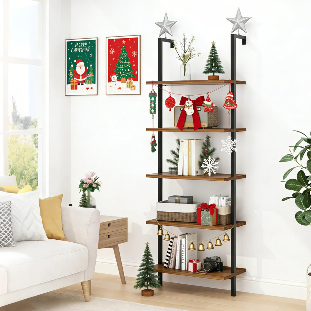 Rustic Brown 5 Tier Wall Mount Ladder Shelf A262