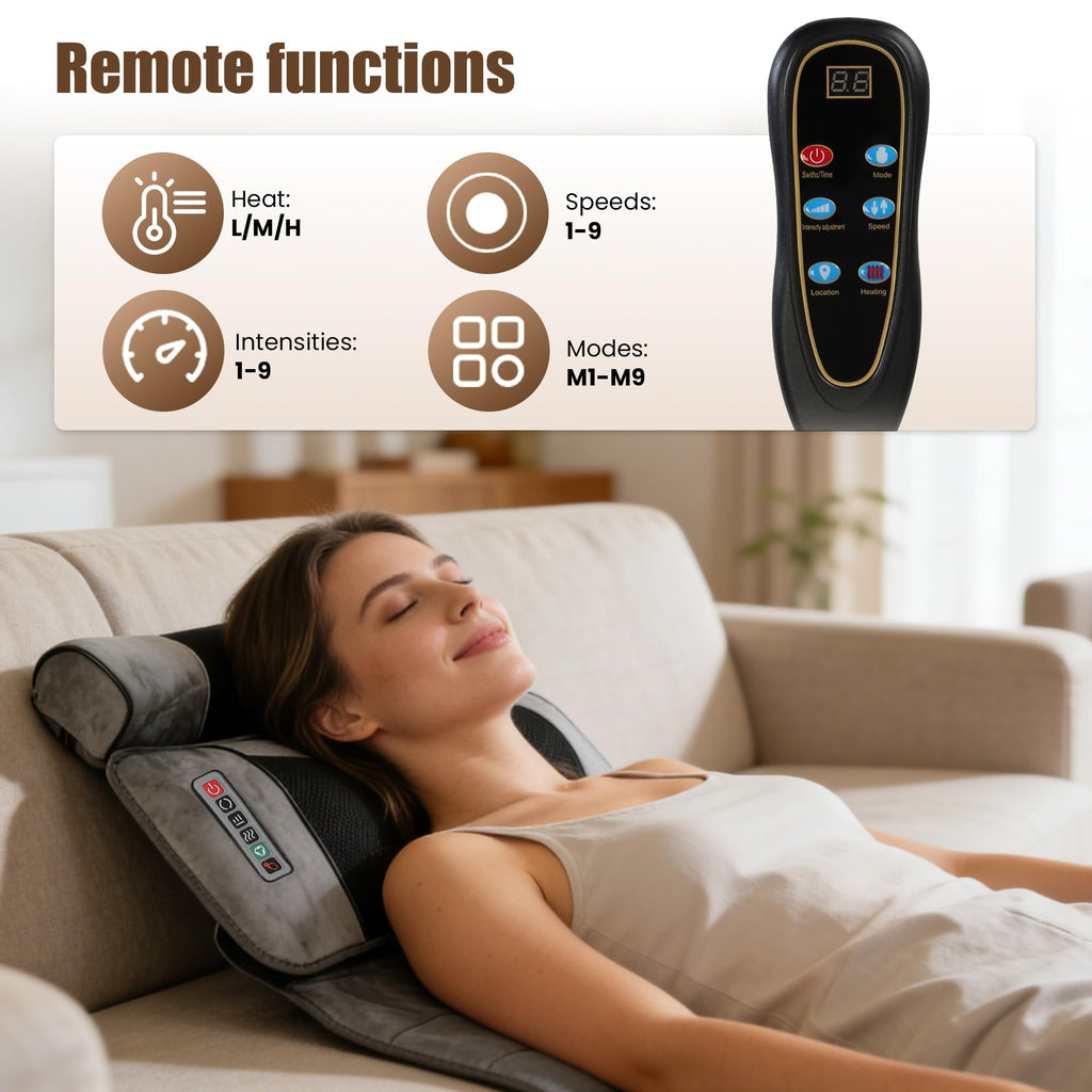 Full Body Massage Mat with Heat, 10 Vibrating Nodes, 9 Modes, 3 Heating Levels, Detachable Neck Foot Massager K1368