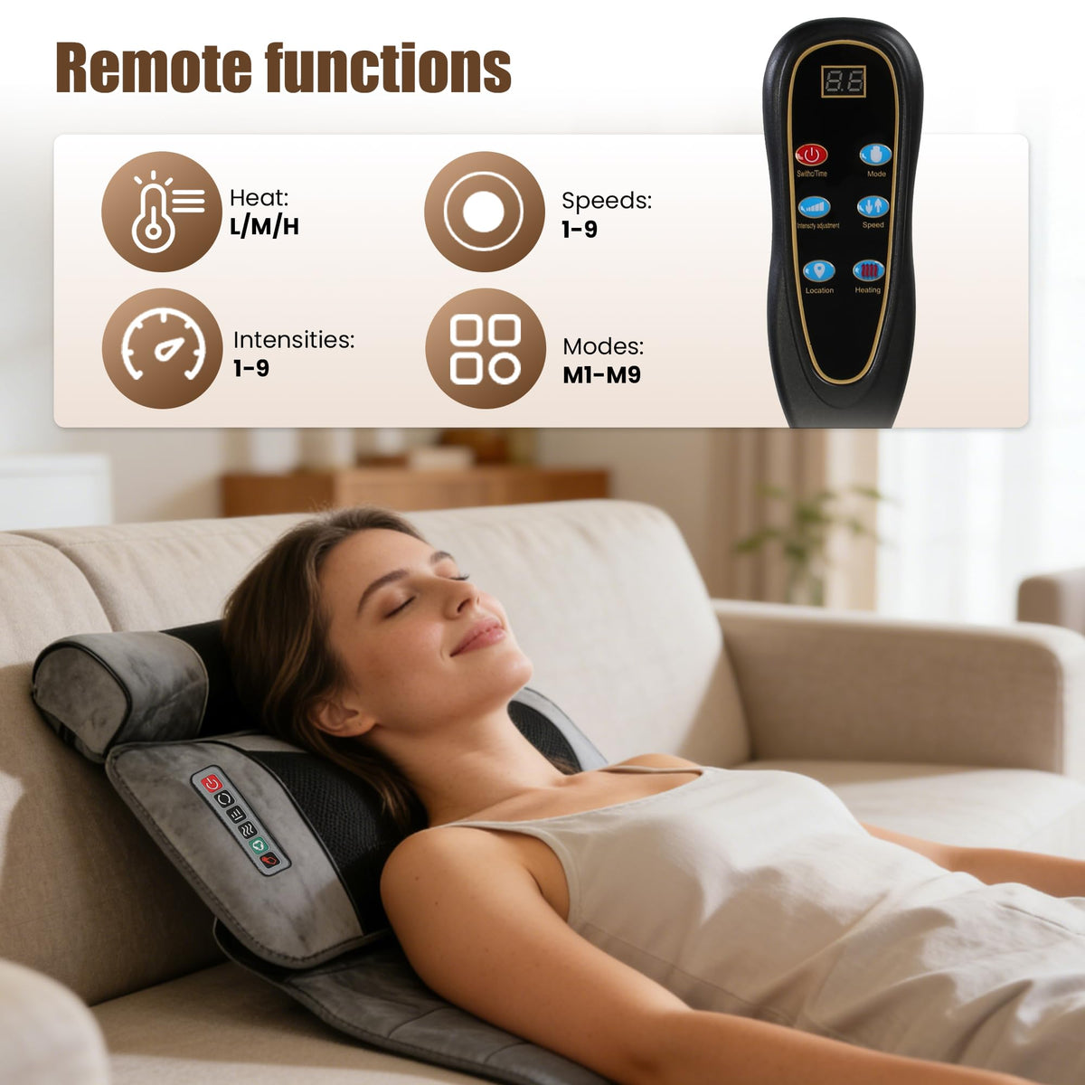 Full Body Massage Mat with Heat, 10 Vibrating Nodes, 9 Modes, 3 Heating Levels, Detachable Neck Foot Massager K1368