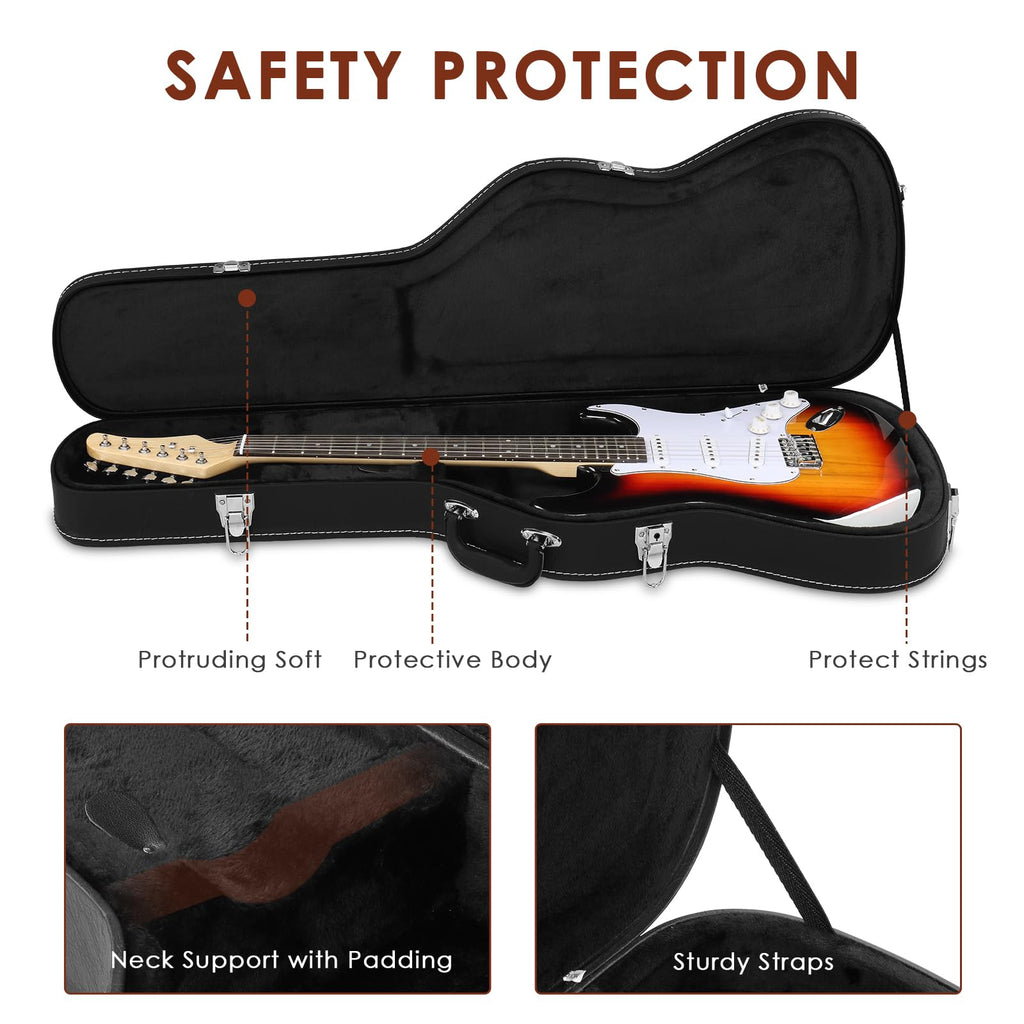 39 Inch Wooden Electric Guitar Hard Case with Soft Lining, Black Z653475