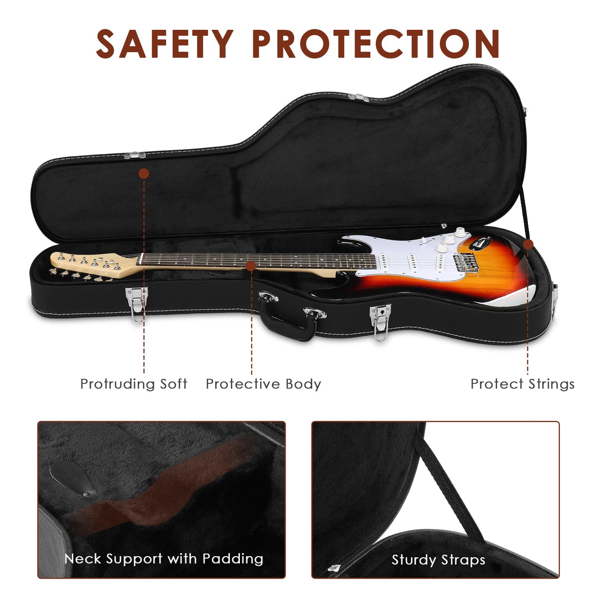 39 Inch Wooden Electric Guitar Hard Case with Soft Lining, Black Z653475