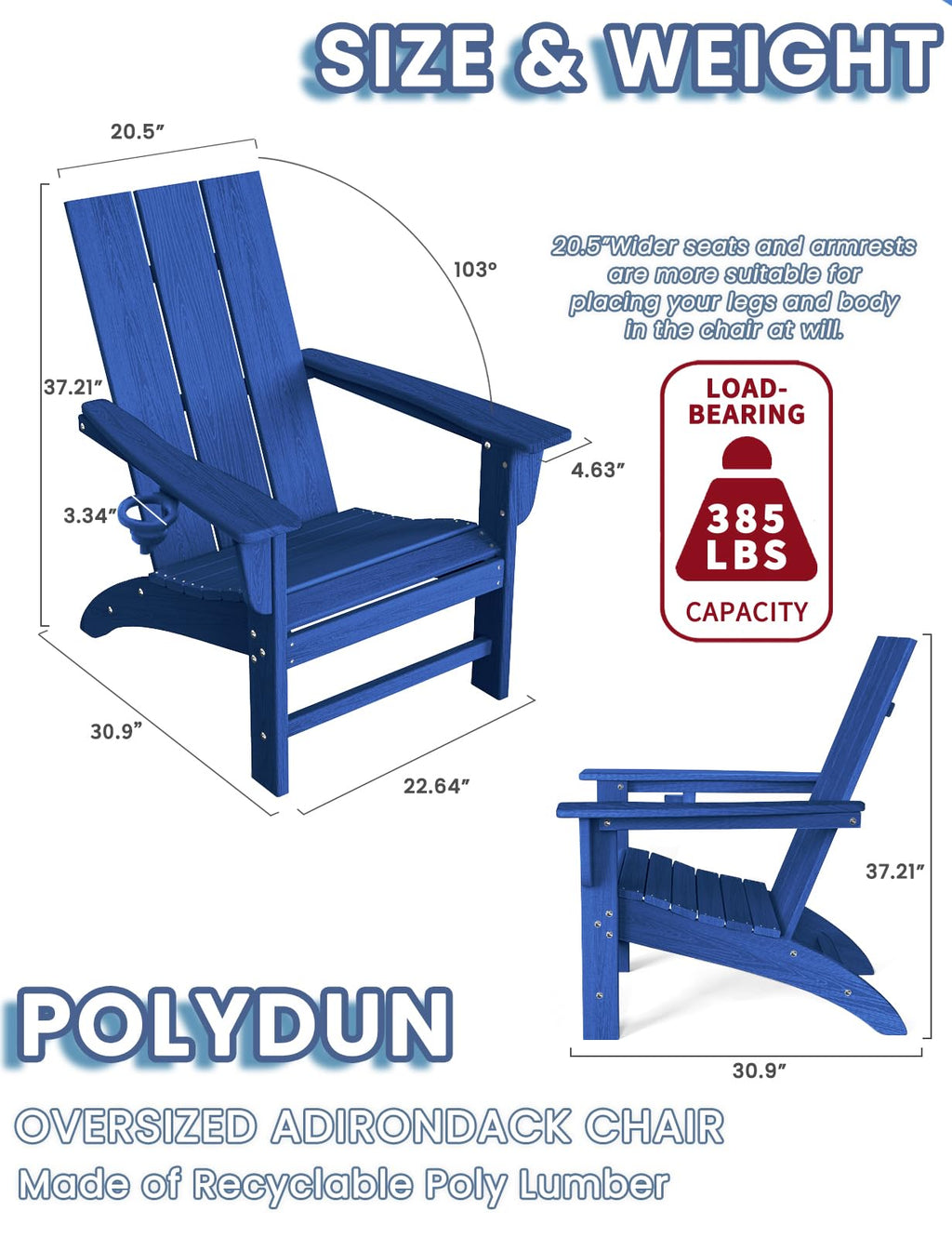 Adirondack Chair with Cup Holder, HDPE Plastic Patio Chairs K543