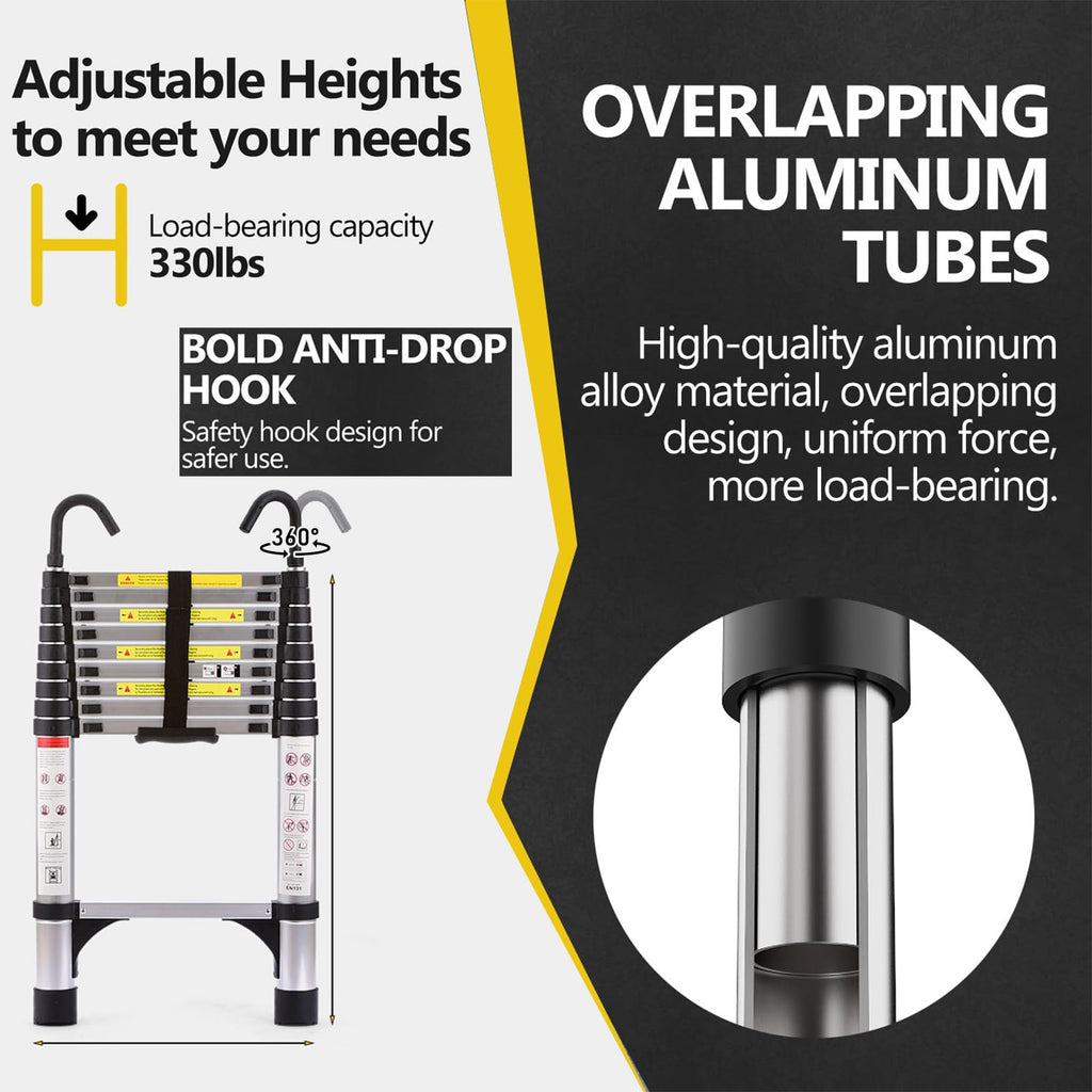 8.5 FT Aluminum Telescoping Ladder 330lbs R367