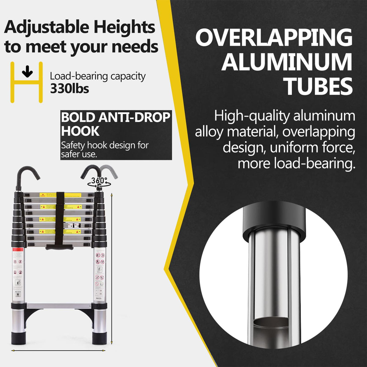 8.5 FT Aluminum Telescoping Ladder 330lbs R367