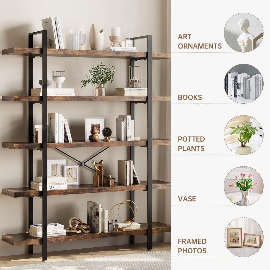 5 Tier Rustic Open Bookshelf U3903