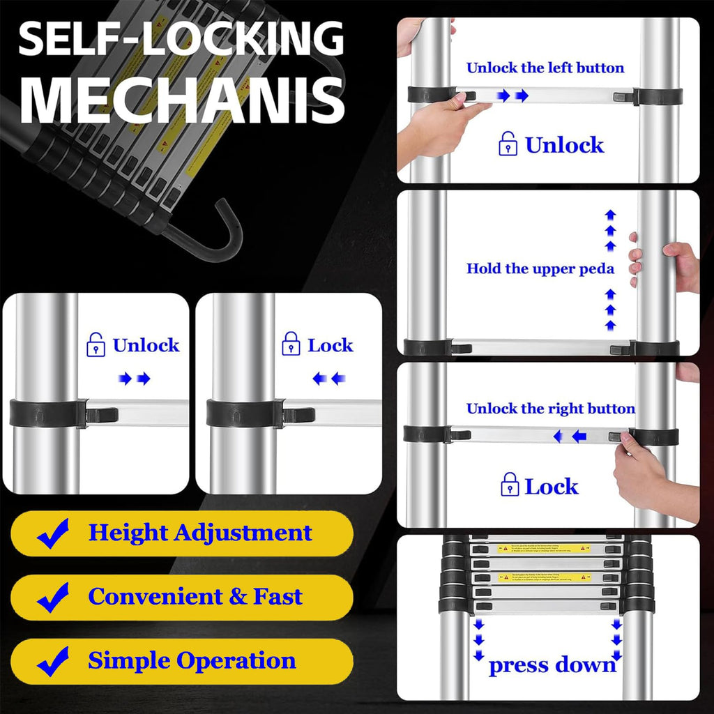 8.5 FT Aluminum Telescoping Ladder 330lbs R367