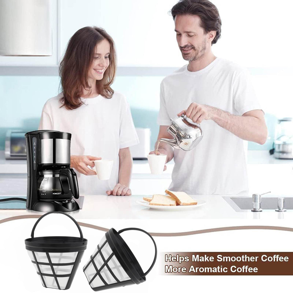 Reusable Cone Coffee Filters 8-12 Cup with Spoon and Brush G365076
