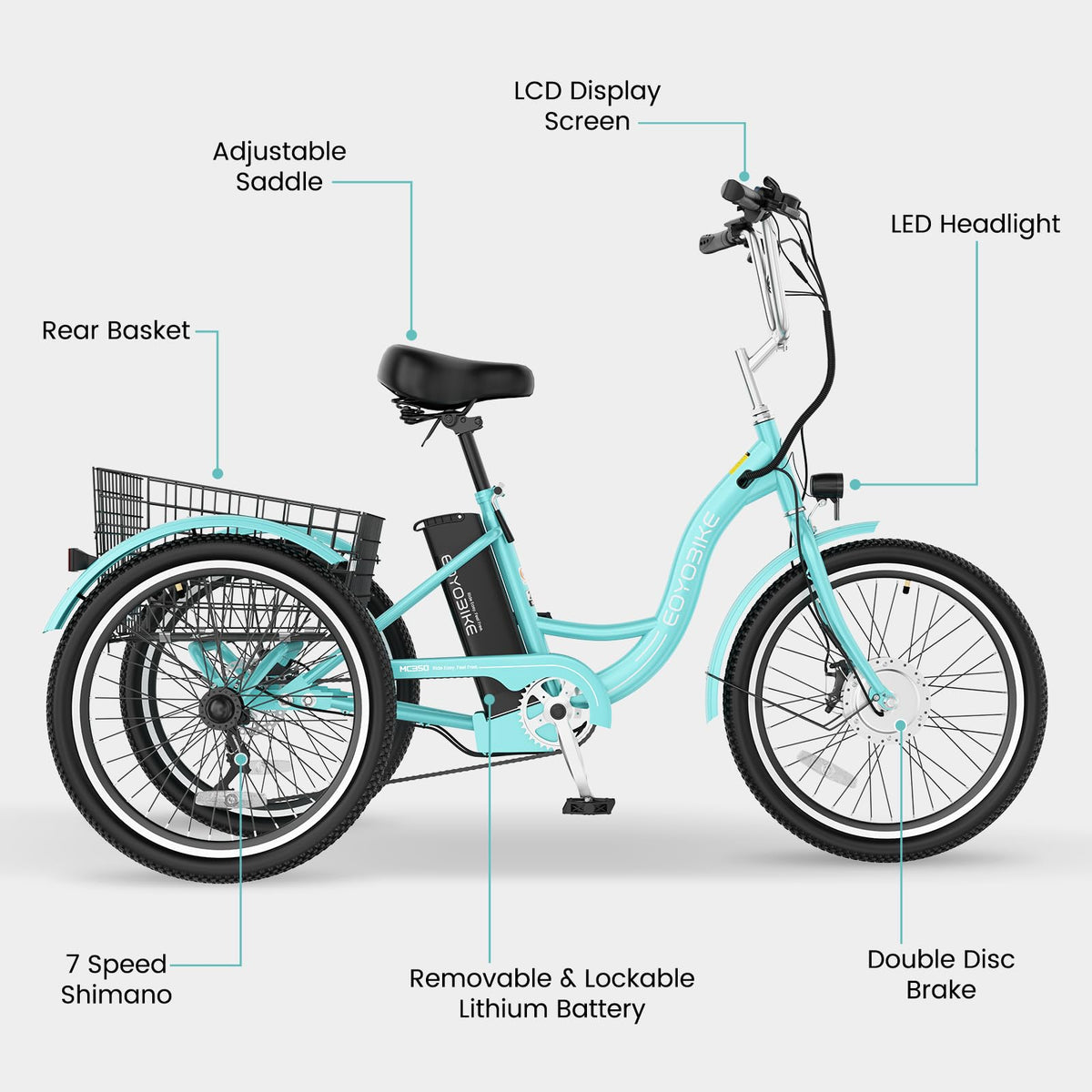 24/26 Inch 350W Electric Tricycle with Removable 36V Battery and Rear Basket R19957