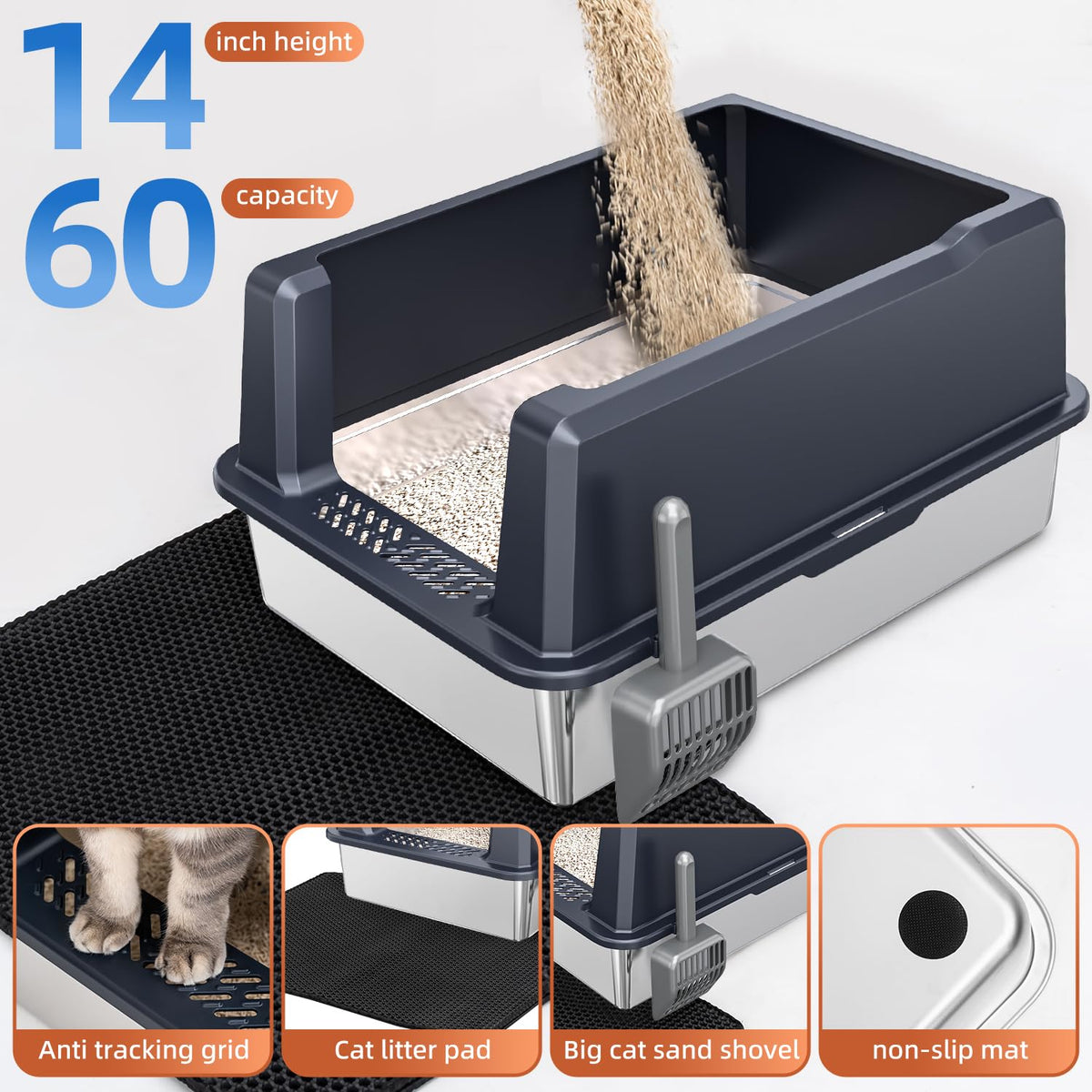 XXXL Stainless Steel Litter Box S6017