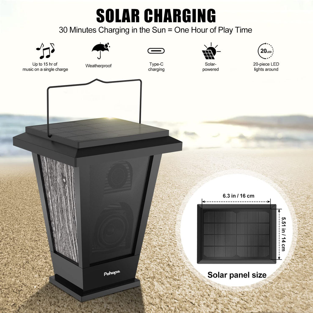 Black Waterproof Solar Powered 2 Packs Bluetooth Speakers P1927