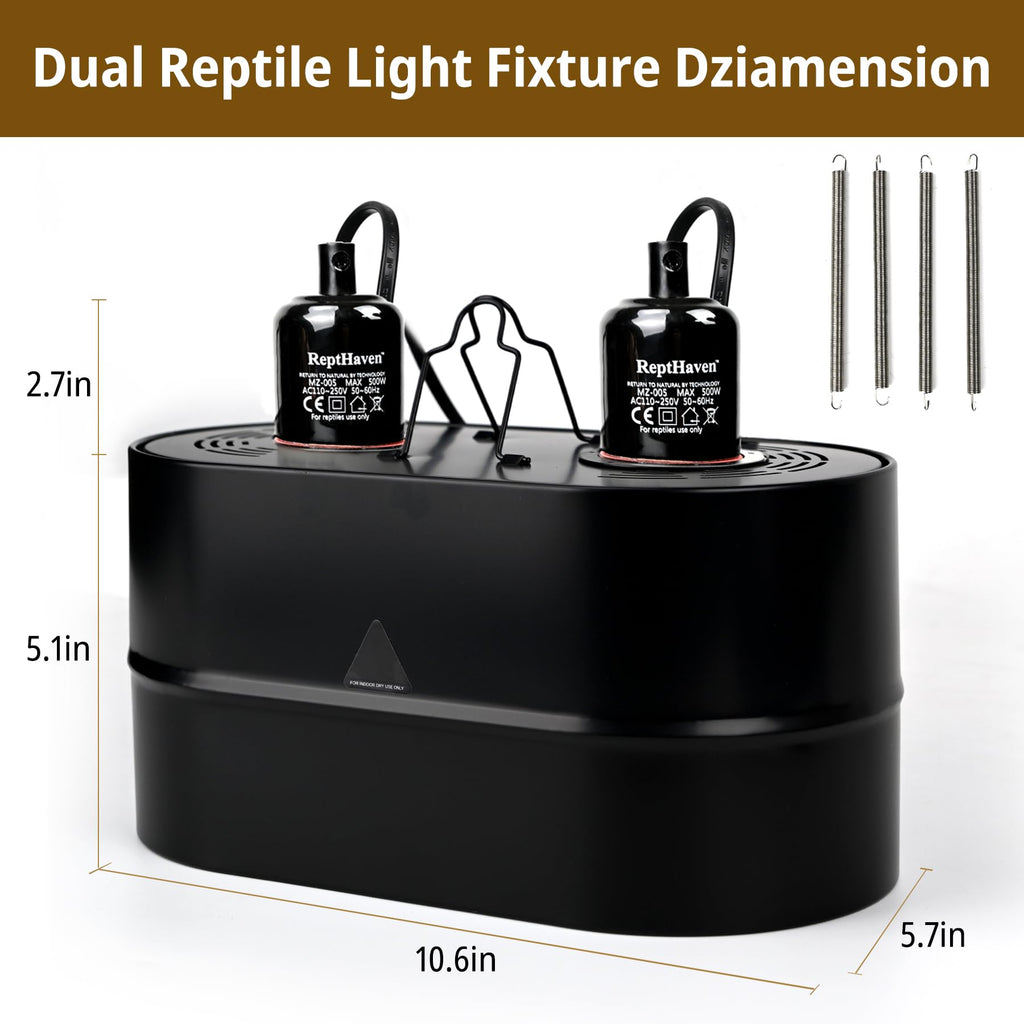 2-in-1 Deep Dome Reptile Light Fixture Kit with 100W UVA Basking Bulb & 100W Infrared Heat Lamp S9002