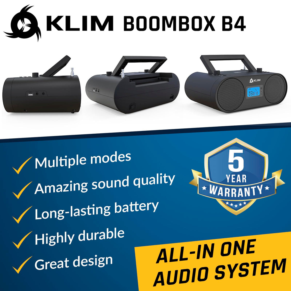 Portable CD Player Boombox with AM FM Radio and Bluetooth R68997