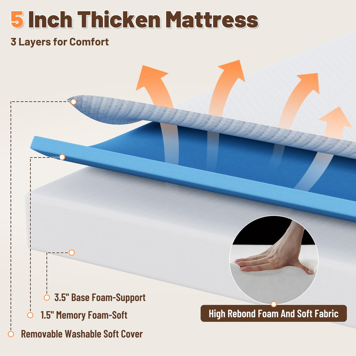 Full Size Folding Bed with Memory Foam Mattress U70221