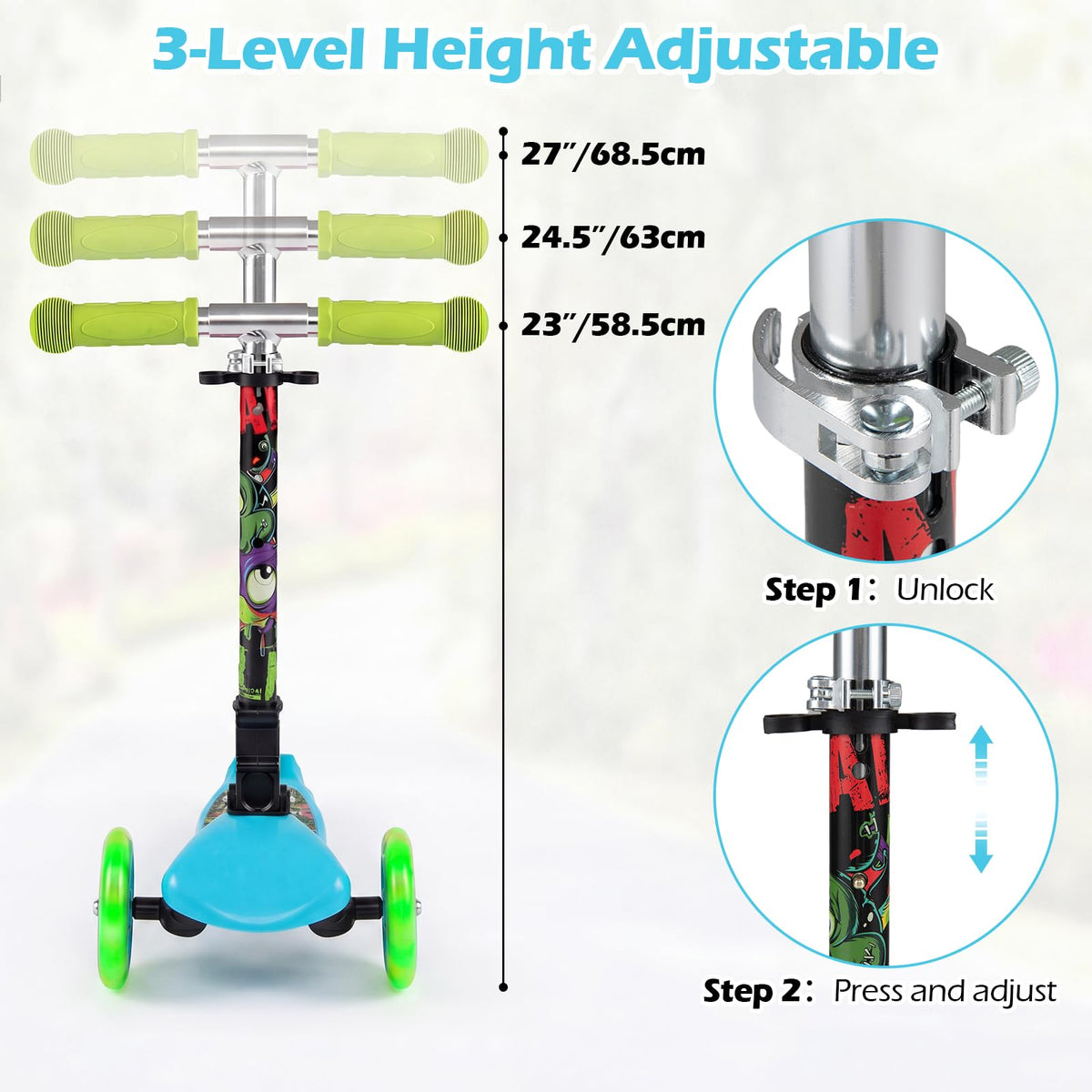 Kids 3-Wheel Kick Scooter with LED Front Wheels V774