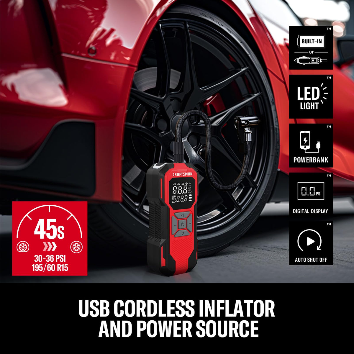 Cordless Portable Air Compressor with Digital Tire Pressure Gauge J40883