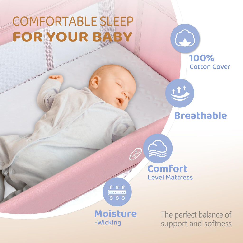 7 in 1 Pink Bedside Bassinet with Changing Table Z149