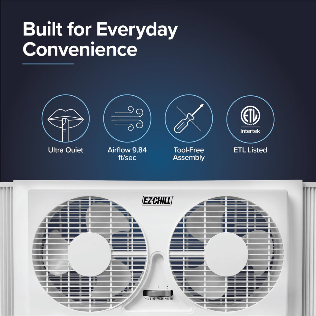 9" Twin Window Fan with Manual Reversible Airflow, 2 Speed, White W206387