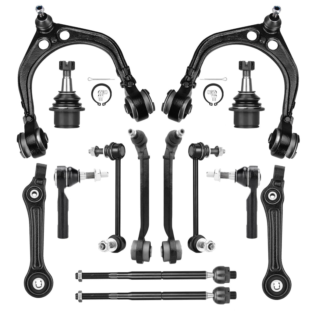 Upper and Lower Control Arms Suspension Kit with Ball Joints Tie Rod End 14pcs X18973