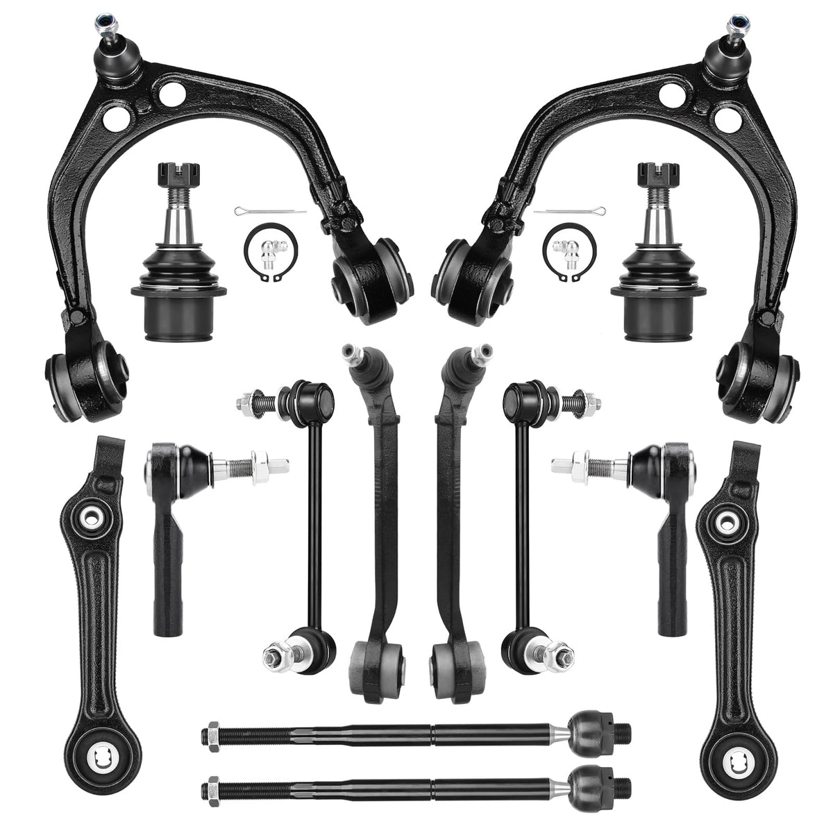 Upper and Lower Control Arms Suspension Kit with Ball Joints Tie Rod End 14pcs X18973