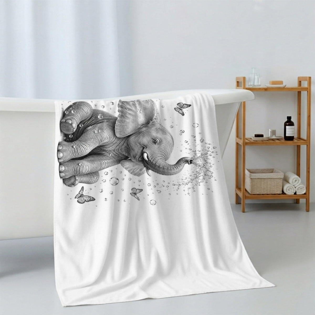Gray Elephant Butterfly 3 Pack Cotton Bath Towel Set C70773