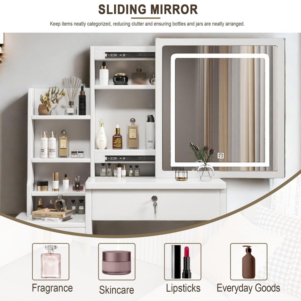 White 4 Drawer Vanity Desk Set with Mirror Q4932