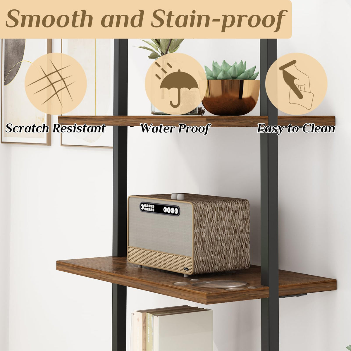 Rustic Brown 5 Tier Wall Mount Ladder Shelf A262