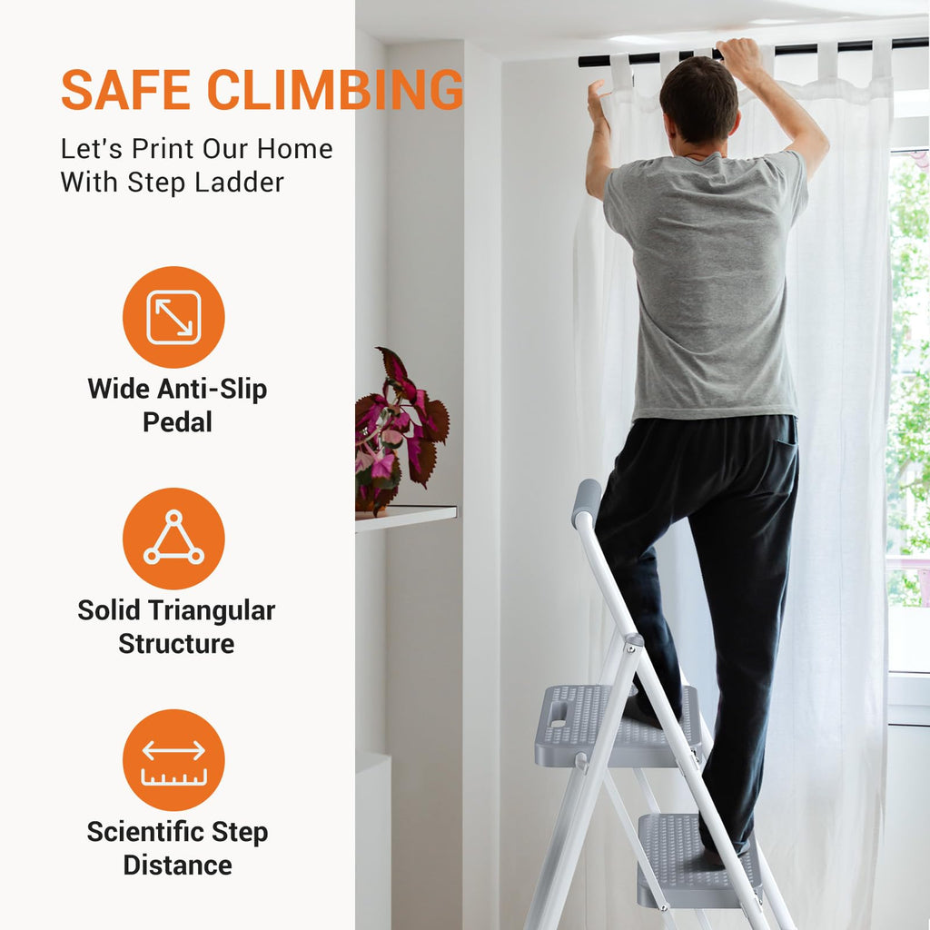 2 Step Ladder 330lbs Capacity Folding Sturdy Step Stool F7918