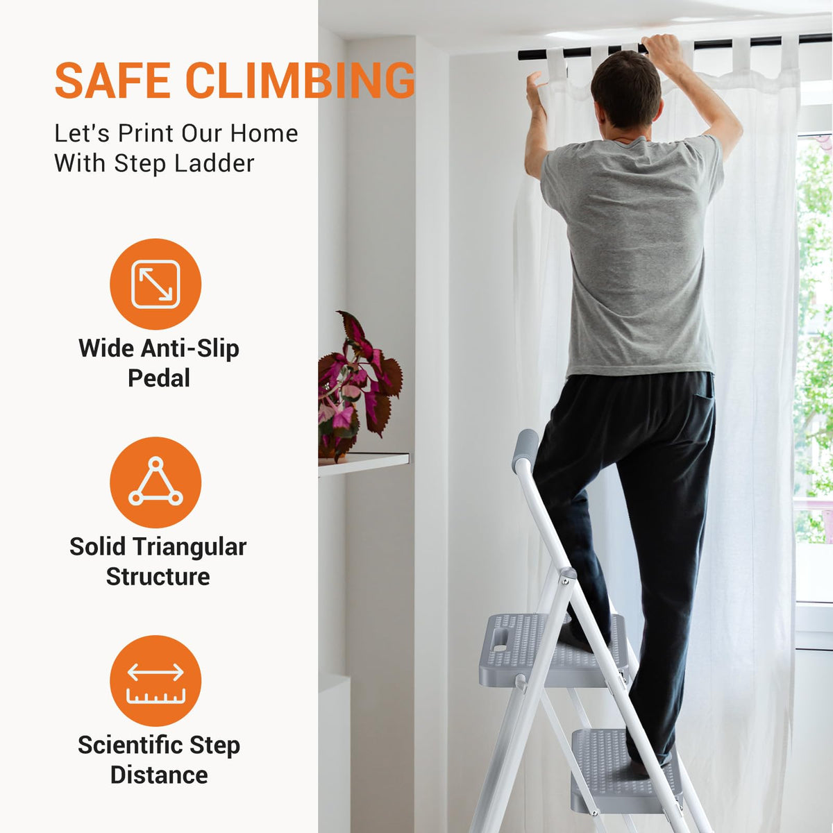 2 Step Ladder 330lbs Capacity Folding Sturdy Step Stool F7918