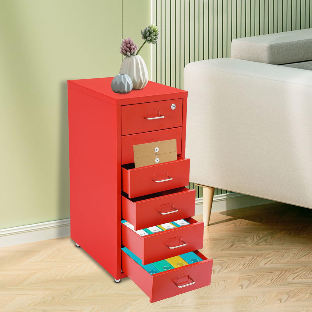 6 Drawer Metal Rolling File Cabinet with Lock J891