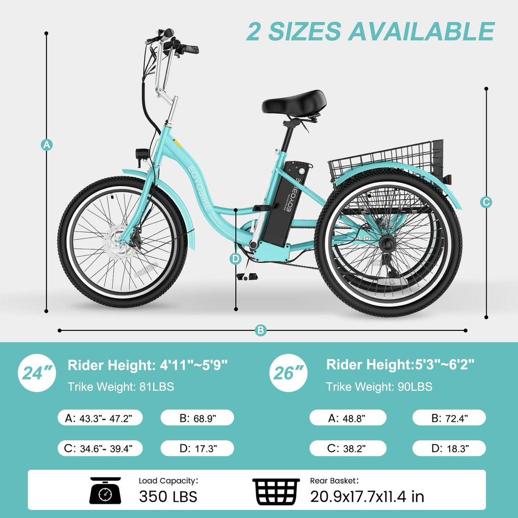 24/26 Inch 350W Electric Tricycle with Removable 36V Battery and Rear Basket R19957