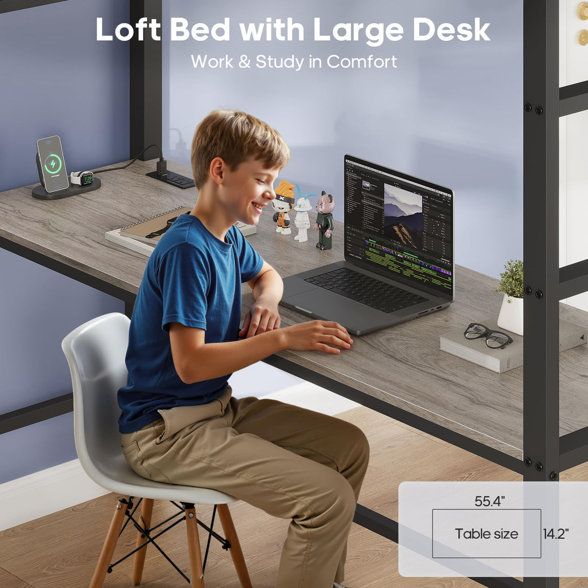 Full Size Loft Bed with Desk and 8 Storage Drawers Grey Z887639
